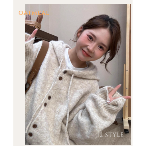 J2 STYLE 오버핏 포근해 단추니트 후드집업