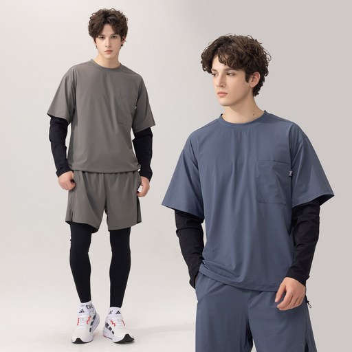 에버라스트 남자 러닝크루 세트 레이어드티  반바지 레깅스