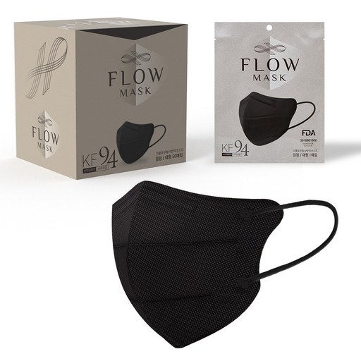 플로우 KF94 귀안아픈 숨쉬기편한 새부리형 마스크 대형, 50매입, 1박스, 블랙