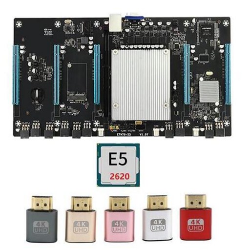 메인보드 ETH79-X5 BTC 마이닝 마더 보드 (E5 2620 CPU + 5x 그래픽 가상 디스플레이 어댑터 포함) LGA2011 65mm DDR3 RAM 5 PCIE16X 슬, 01 마더 보드