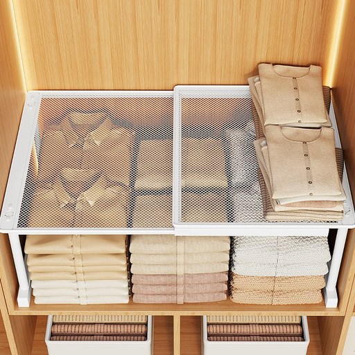 Shipshape 길이조절 옷장 레이어드 칸막이 확장형 펀칭 수납정리대, 화이트