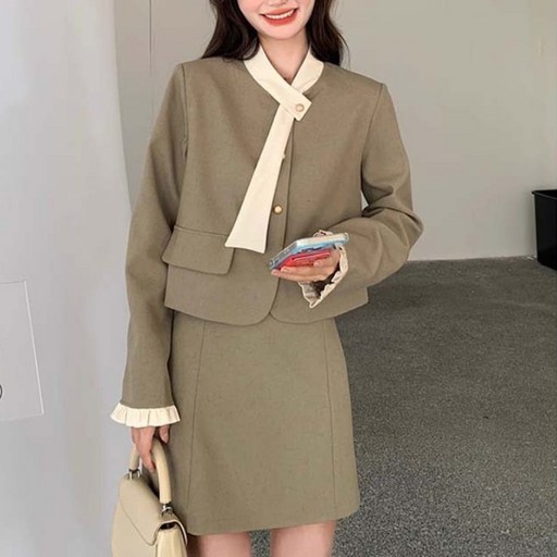 SAHINER 여성 투피스 재킷 스커트 세트 오피스룩 봄가을 BTZ11