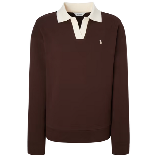 헤지스 여성용 단색 면혼방 긴팔 카라 티셔츠