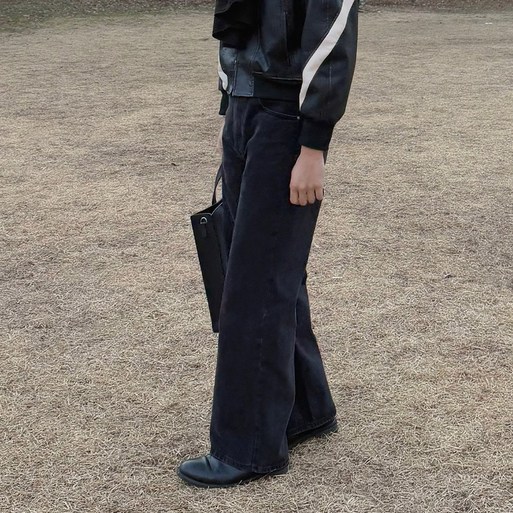 쿠마르 남성용 와이드 베이직 워싱 데님 팬츠