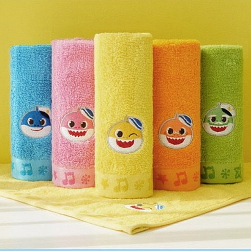 5개1 set New 아기상어 가족 어린이집 고리수건 이름 자수 핸드 타올 유치원