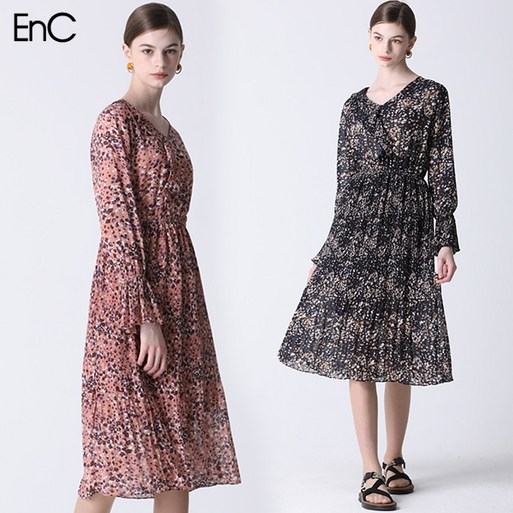 EnC 호피무늬 프릴 플리츠 원피스 택가격159000원
