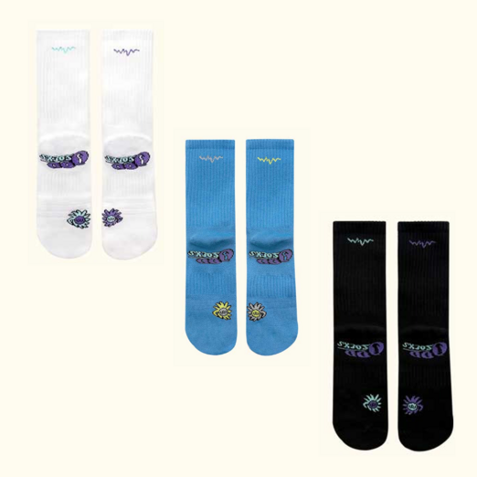 오드삭스 쿨맥스 퍼포먼스 컬러 러닝 크루 삭스, 3세트, 화이트블랙블루