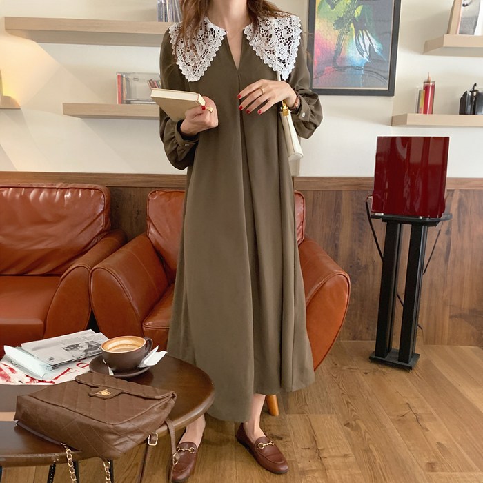 페이퍼먼츠 빛나 레이스 빅카라 롱 원피스 12208