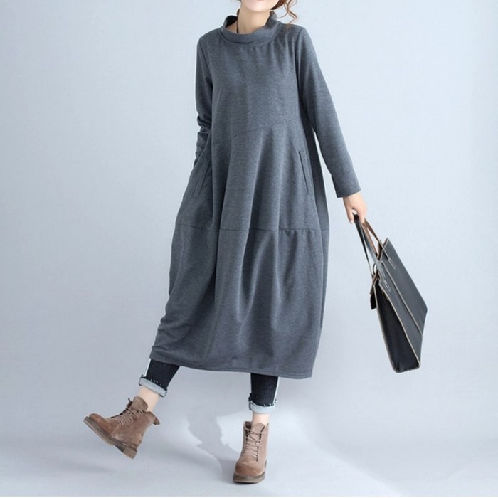 여성 봄 가을 긴팔 원피스 루즈핏 빅사이즈 바캉스 롱 원피스 데일리룩
