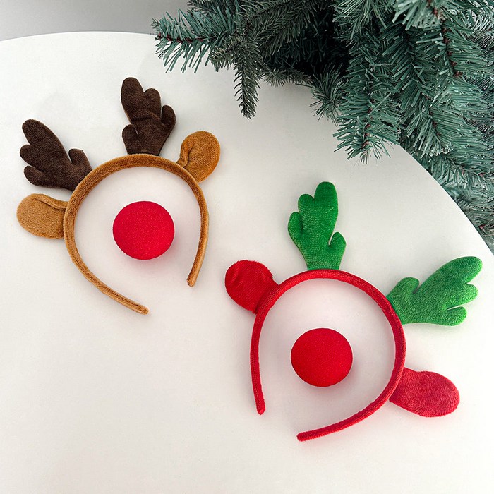 파티몬 크리스마스 홈 파티 용품 루돌프 머리띠 코 장식 소품, 1개, 루돌프 머리띠 2P  빨간코 2P