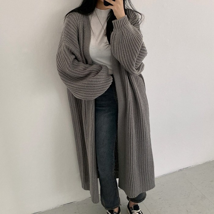 리빙노크 여성 소프트 로브 데일리 롱 니트 가디건