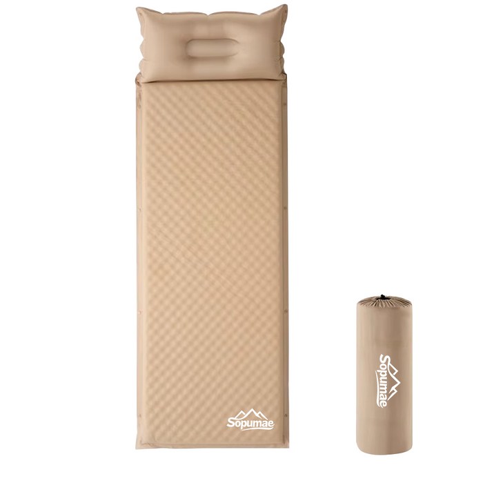 소품애 자동충전 에어매트 휴대용 캠핑침대, 베이지