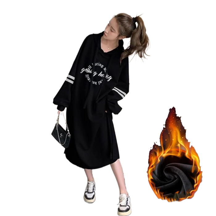 빅 사이즈 기모  따뜻한 베이직 원피스 여성 일자형 후드 원피스 뉴타임즈 1230YD26M