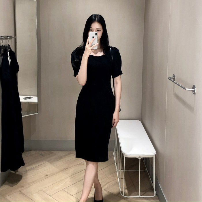 퍼프 셔링 블랙 원피스 하객룩 오피스룩 정장 여름 고급