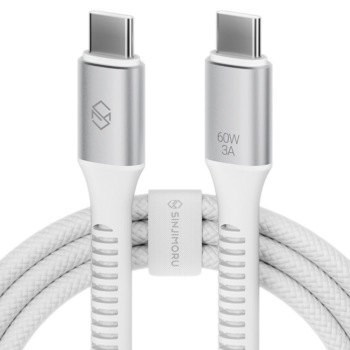 신지모루 C타입-C타입 우븐 60W PD 초고속 충전 케이블 + 단자 보호캡 + 케이블 스트랩