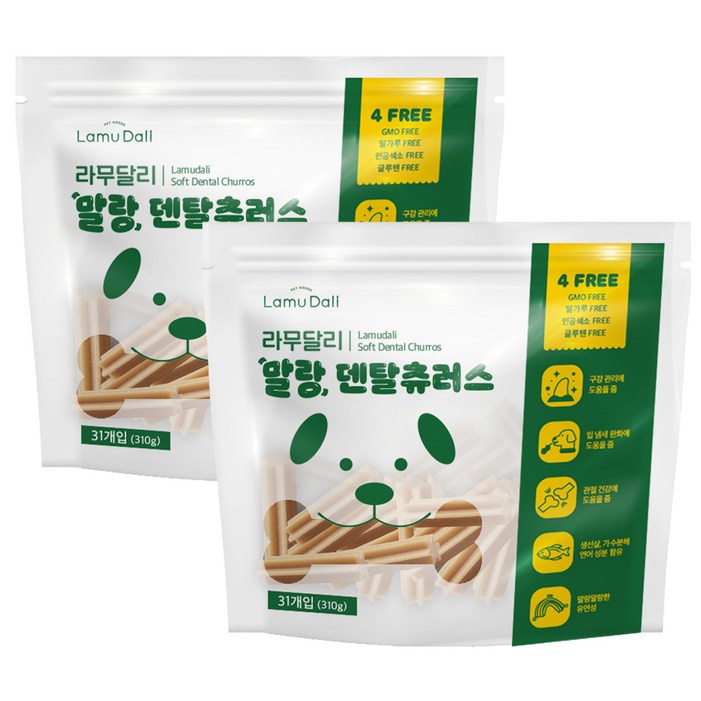 라무달리 말랑 츄러스 강아지 덴탈껌, 혼합맛연어생선살, 310g, 2개