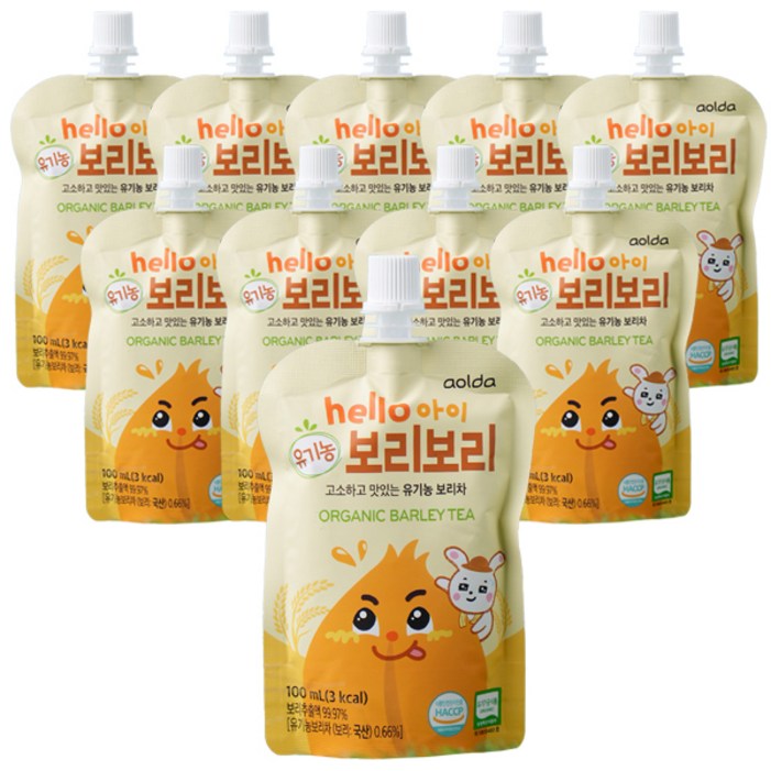 아올다 hello 아이 유기농 보리보리 보리차, 100ml, 10개