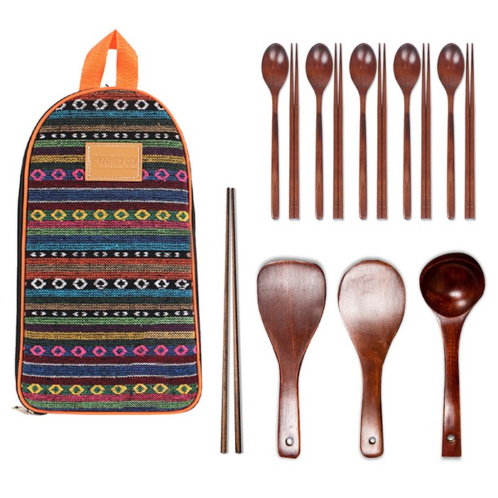 벅703 옻칠 원목 조리도구 14p  보관가방 세트