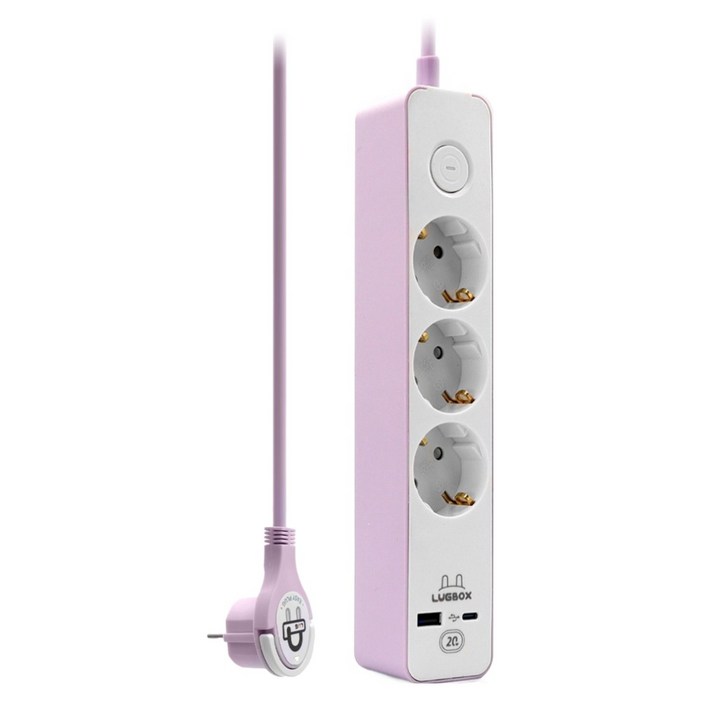 러그박스 고속충전 USB C타입 고용량 멀티탭 3구 3500W 퍼플핑크, 1개, 1.5m