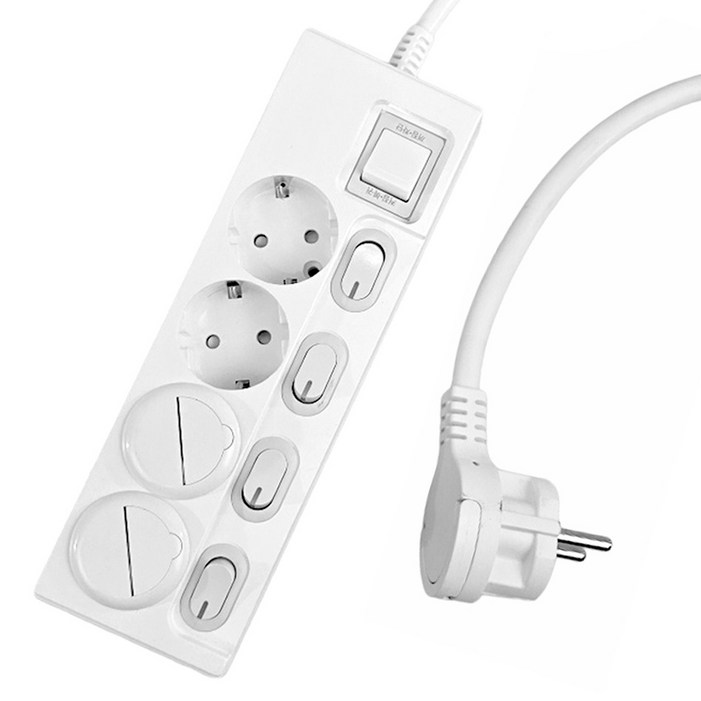 원스탑 제로갭 개별스위치 슬림 납작멀티탭 4구 16A + 안전커버 2p 세트