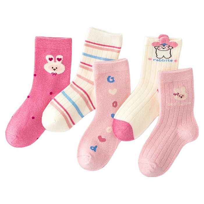 아이뿜 아동용 하트 래빗 양말 5켤레 세트 F156