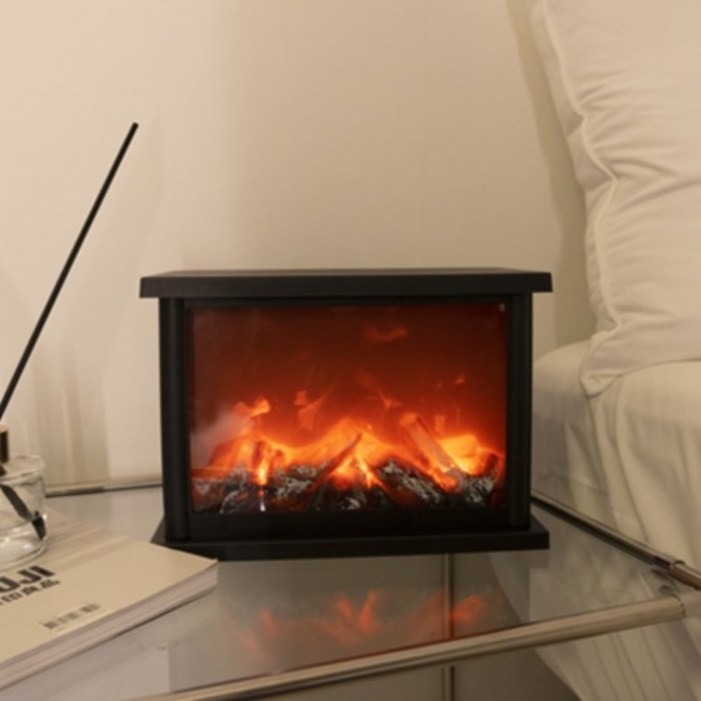 레나에너지 ASMR 소리나는 불멍 크리스마스 LED 인테리어 벽난로 무드등, 블랙