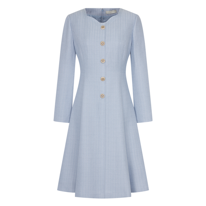 라인어디션 여성용 자수넥 쥬얼버튼 트위드 원피스