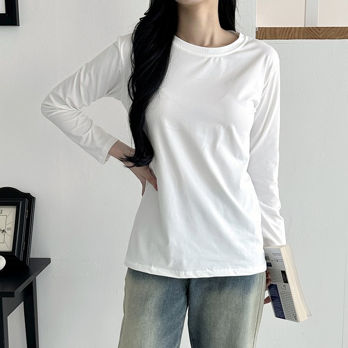 라라온 여성용 베이직 라운드 긴팔 무지 티셔츠 TSP998