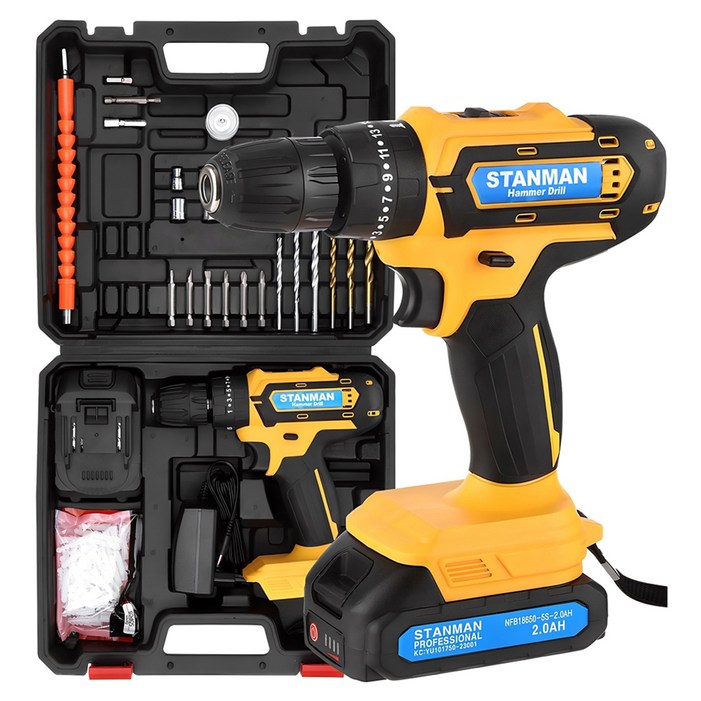 스탠맨 21V 무선충전 해머전동드릴 공구세트, 1개