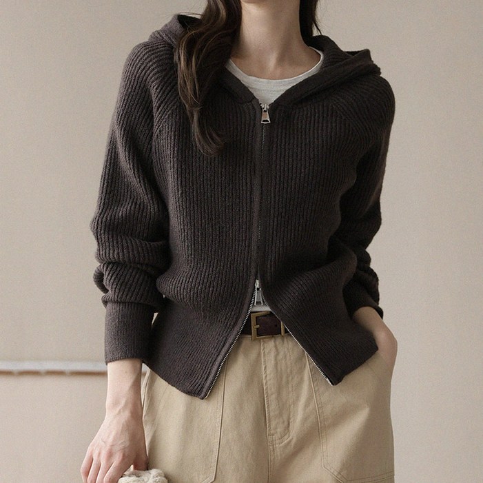 앤드스타일 여성용 웜소프트13탄 투웨이 후드 집업 니트 가디건 265012