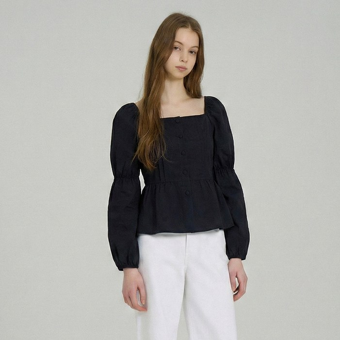 에이비플러스 여성용 오프숄더 페플럼 퍼프 블라우스 LSA5MB45