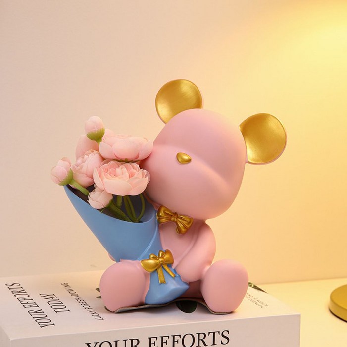 베스티스트 곰돌이 화병 조화 장식 소품 화병 조화 장식 소품, 1개, 핑크