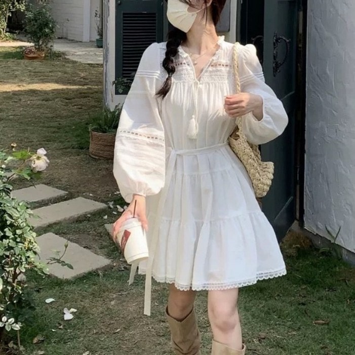 아이엠몽 여성용 스에리 펀칭 플레어 캉캉 미니 원피스