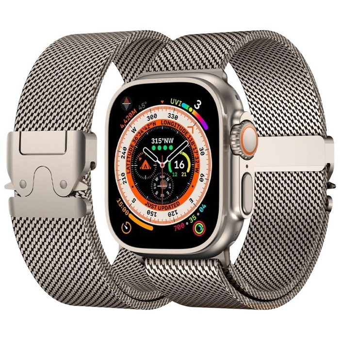 엔인원 애플워치 울트라 밀레니즈 스트랩 스테인리스 메탈 디버클 메시 디자인 시계줄, 티타늄, 1개