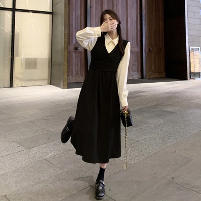 D1039 까데트 빅사이즈 셔츠 레이어드 롱원피스 44110