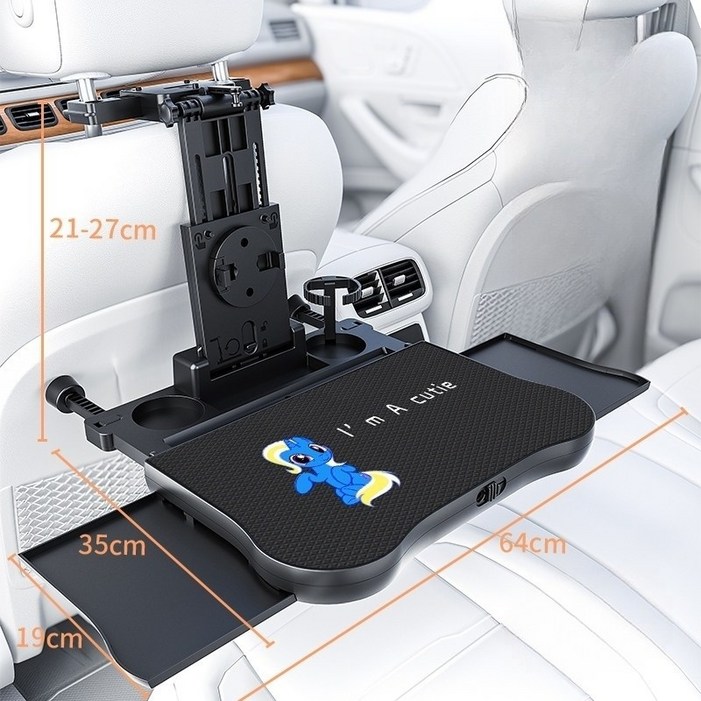 차량용 뒷좌석 앞좌석 핸들용 접이식 다기능 테이블 핸드폰 노트북 거치대, 서랍형 확대 뒷좌석스머프 매트