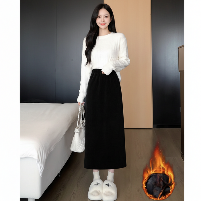 샵플릭스 여성용 H라인 기모 스커트 기모롱치마 골덴스커트