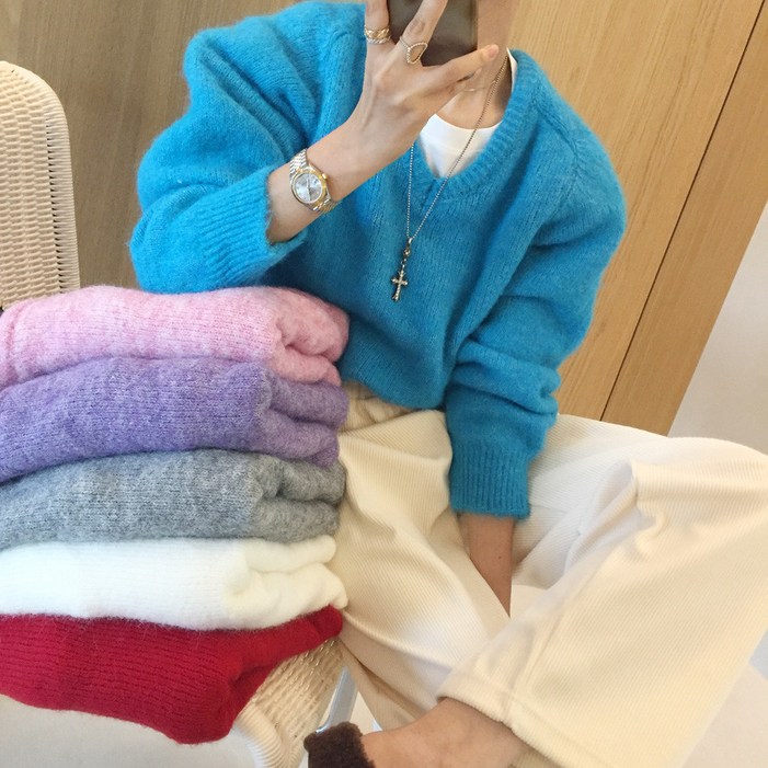 [아이미마인] 폭닥 브이넥 루즈핏 무지 레글런 긴팔니트 (7color)