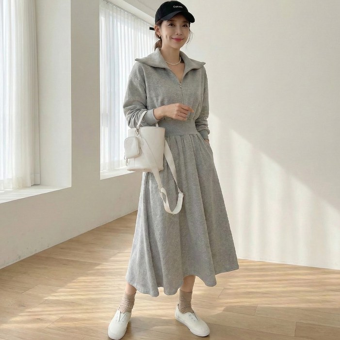 빅사이즈 여성 데일리 집업 카라 롱원피스 D1197 인브코 44120 봄가을