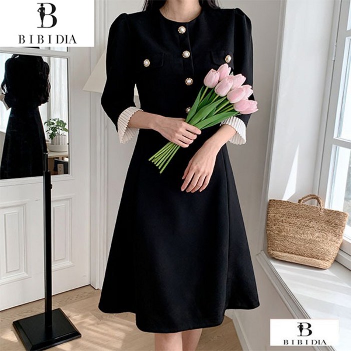 비비디아 2025 봄 가을 여성 7부 팔소매 고급원피스 A라인 원피스 하객룩 오피스룩 원피스 투피스느낌  5468