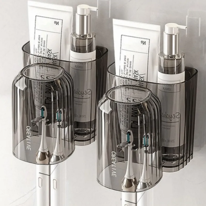 2개세트 맘띵마켓 무타공 칫솔꽂이 욕실 양치컵 칫솔홀더 블랙 화이트, 블랙 2ea