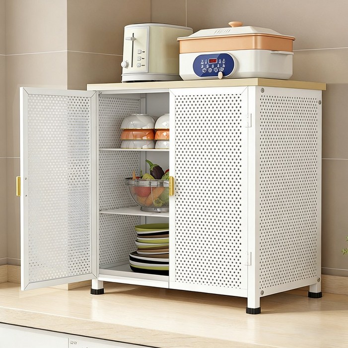 CABICO 다용도 주방 선반 소형 그릇 선반 그릇 수납 선반 물빠짐 방지 수납장, 1개, 양문 화이트
