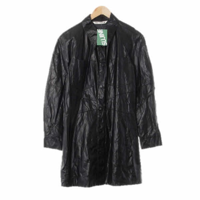 4411 자라 블랙 면혼방 레더가슴포켓원피스 [M]