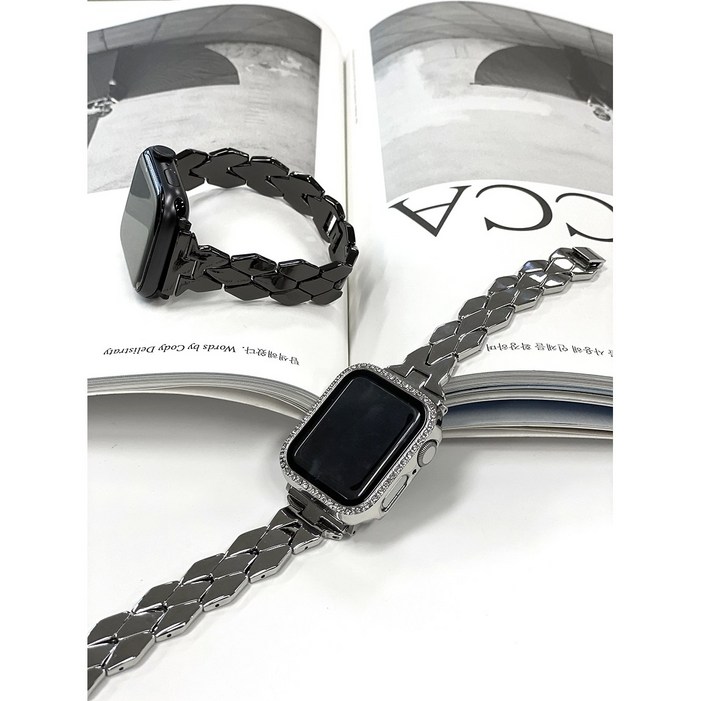 애플 워치 호환 다이아몬드 메탈 스트랩 쥬빌레 체인 블랙 밴드 기본 7 6 5 4 3 2 SE 세대 시계줄