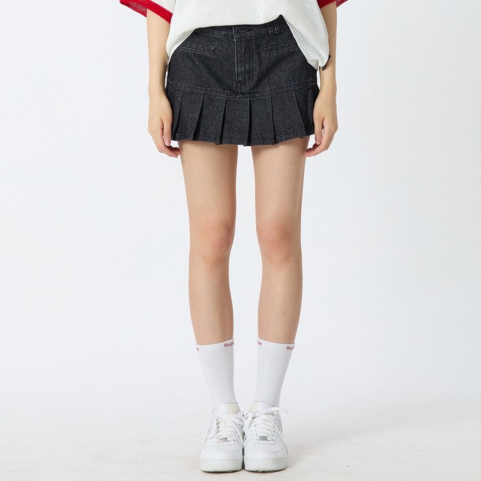 앤디아더 여성용 세미핏 플리츠 데님스커트 2 COLOR