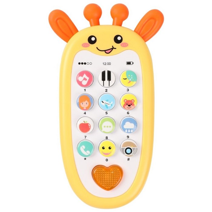 베어블리 73가지 토끼, 기린 핸드폰 멜로디 버튼식 교육용 오감자극 치발기 장난감, 옐로우 기린, 1개
