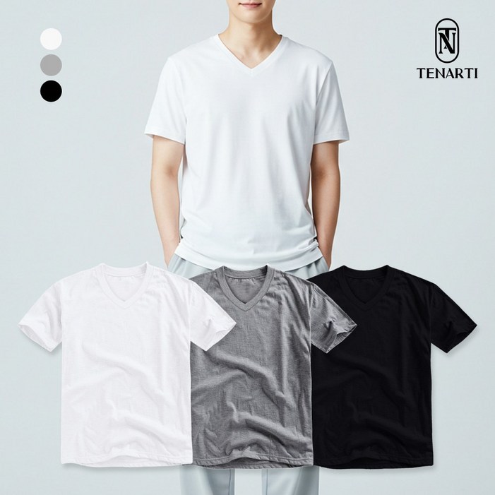 국산 무지 30수 브이넥 반팔 면티 흰티 남녀공용 무지티 교복 이너 레이어드용 (TNT068)