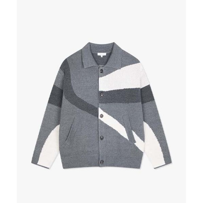 리버클래시 24SS  LKS51324멜란지그레이 오버핏 버드아이 자카드 니트 집업