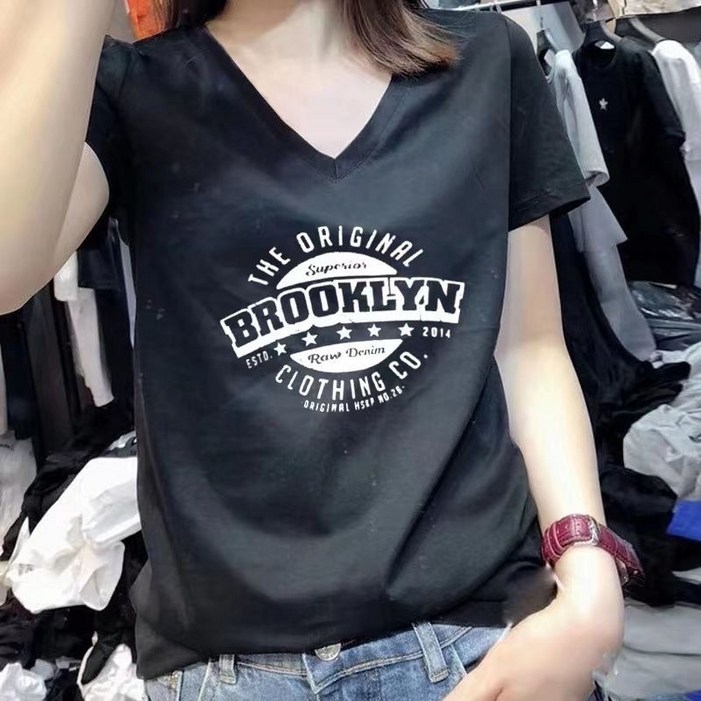 여성 브이넥 반팔 순면 티셔츠 여성 브이넥 반팔 순면 티셔츠