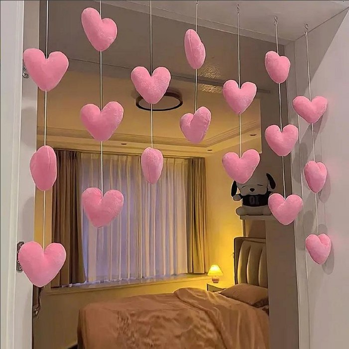 러블리 핑크 하트 인테리어 문커튼 장식